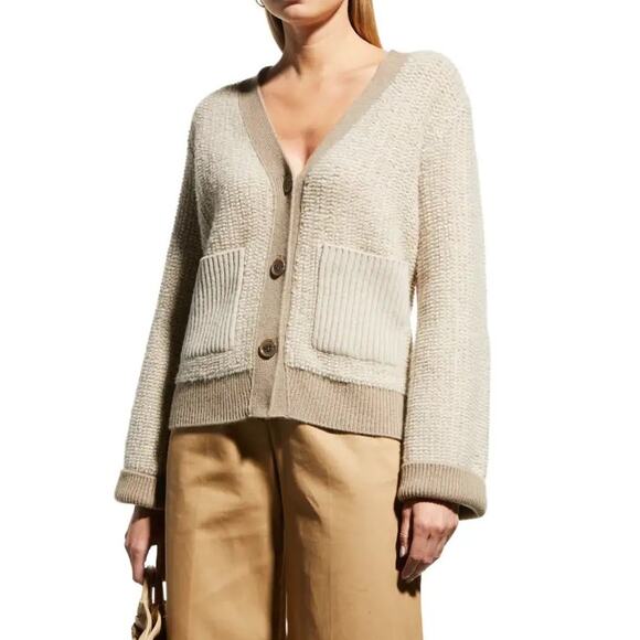 Lisa Yang Sonia Cardigan Sweater Sand Mole Bouclé Knit Cashmere Sz 1 S / M $890 - Picture 1 of 16
